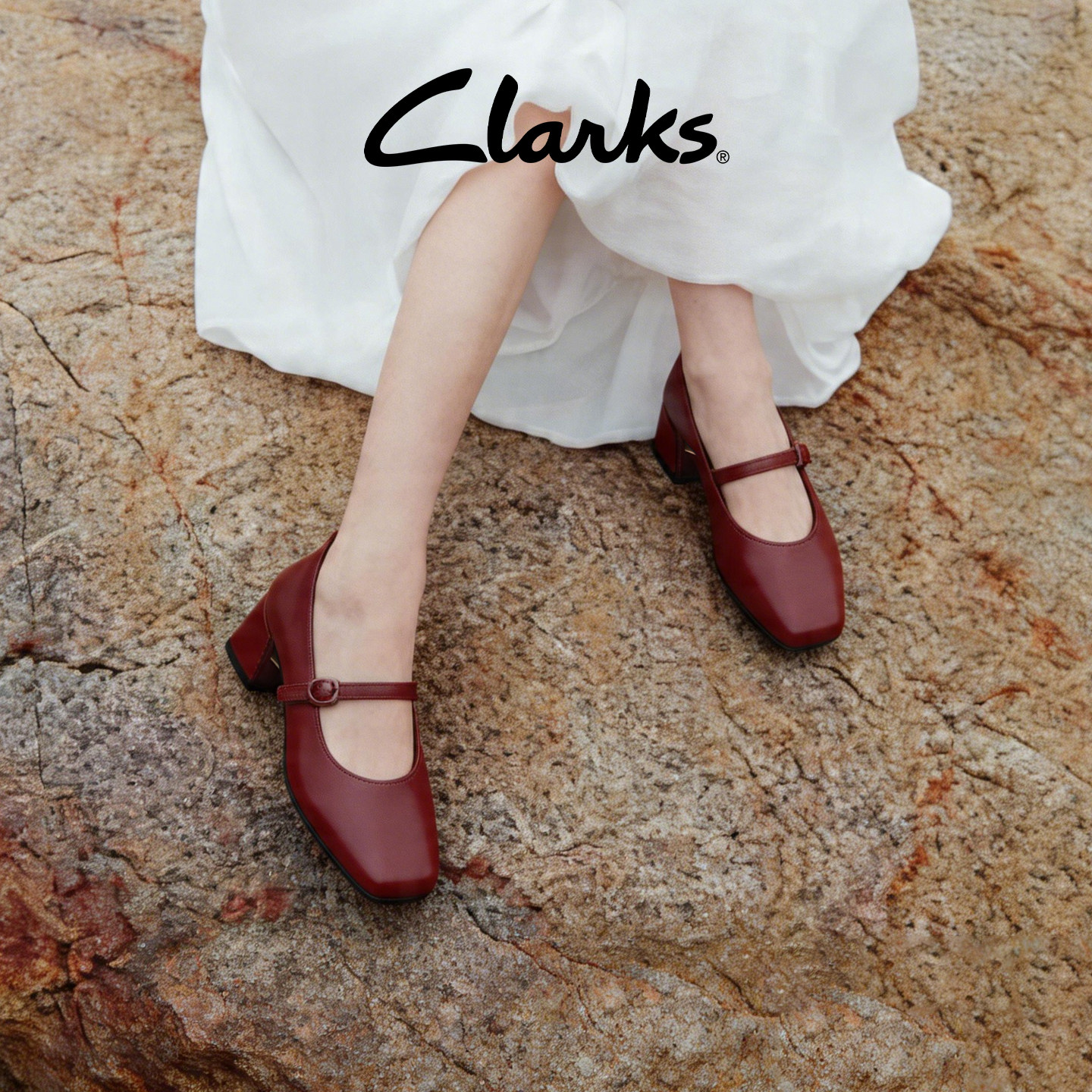 Clarks其乐红色复古高跟玛丽珍图片