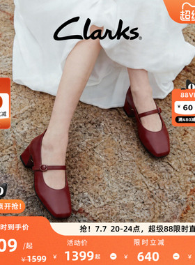 Clarks其乐Nyta45 Shine女鞋春季高跟红色玛丽珍鞋复古单鞋女婚鞋