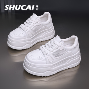 透气百搭休闲运动鞋 新款 女2026夏季 殊彩厚底增高7CM小白鞋