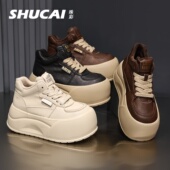 运动鞋 百搭增高时尚 潮 2026春拼色休闲板鞋 7CM厚底擦色复古高帮鞋