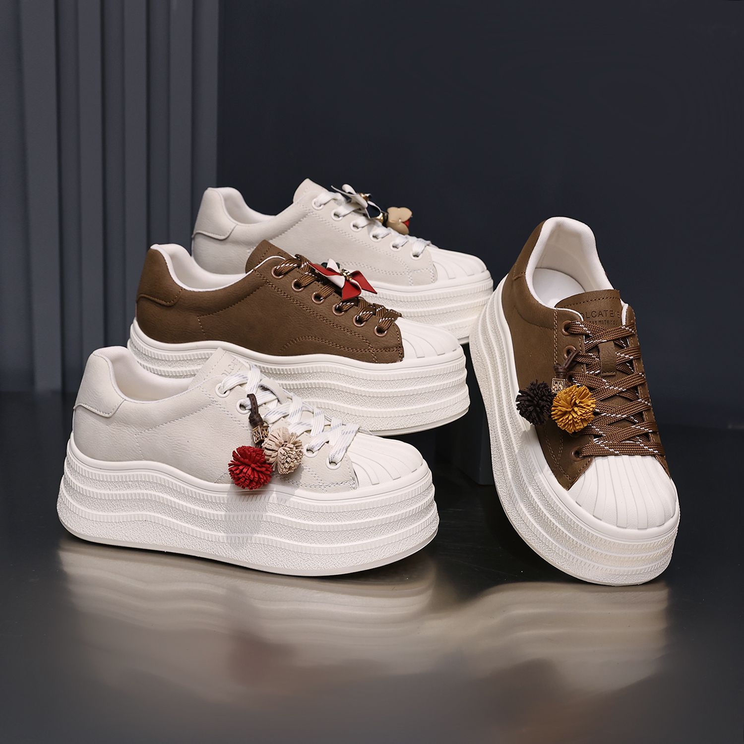 殊彩7CM厚底增高小白鞋2025秋款上新小个子板鞋拼色休闲鞋运动鞋