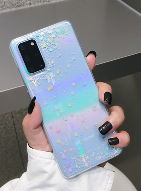 梦幻星空适用三星s24手机壳软硅胶S23ultra星星闪粉note20轻奢韩风s21小清新s20fe透明可爱s22+女s22ultra潮