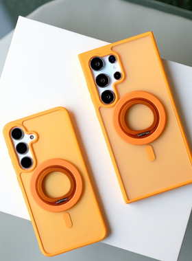 新款适用三星s26ultra手机壳磁吸支架s25ultra时尚橙色s24+硅胶软壳s23男女款s26半透明s25fe磨砂s26+保护套