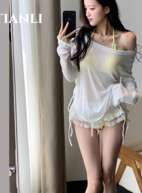 泳衣女新款高级感纯欲显白黄色小胸分体绑带比基尼四件套度假温泉