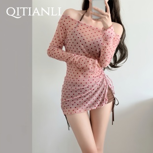 泳衣女新款 分体平角三件套绝美海边度假风温泉 高级感小胸聚拢罩衫