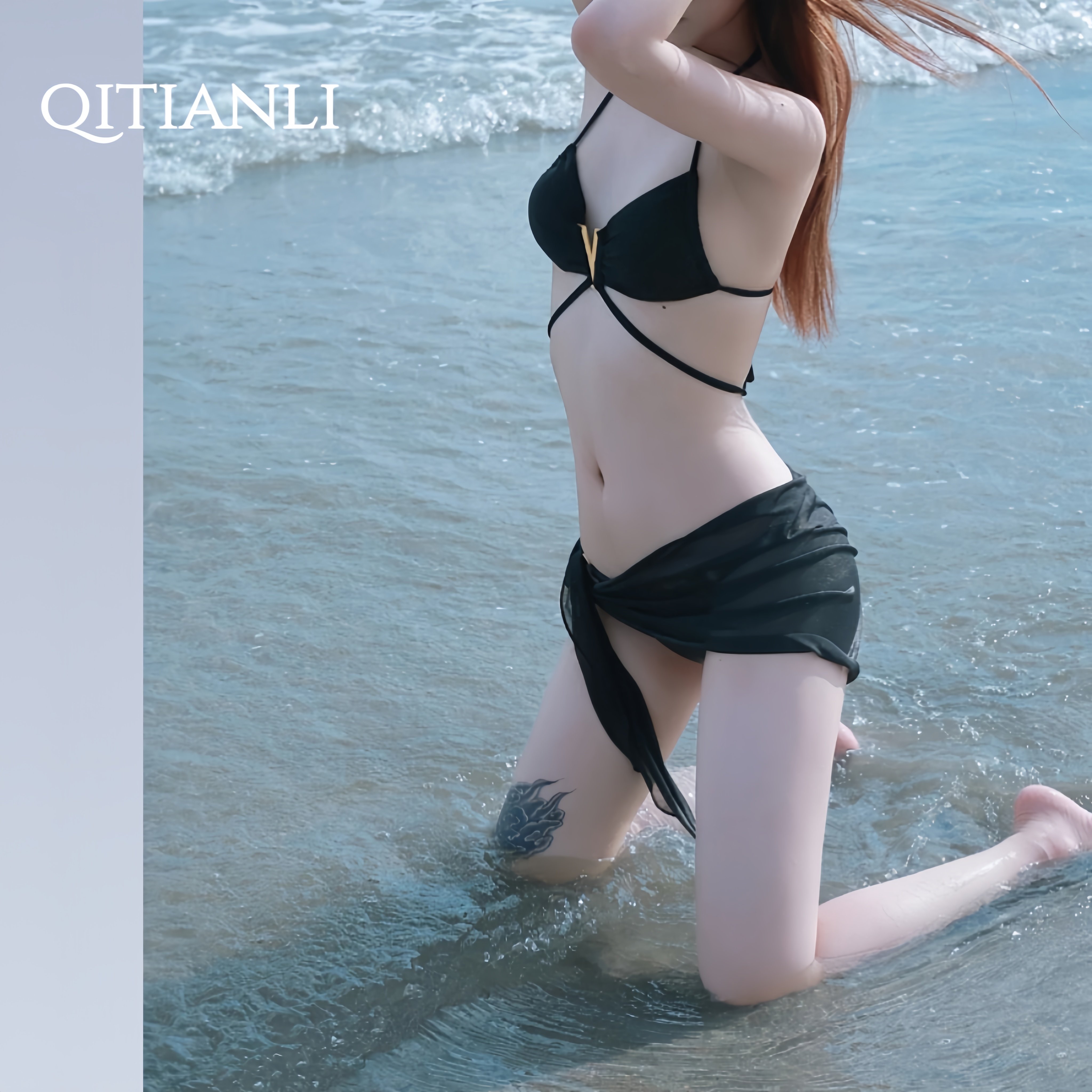 黑色泳衣女新款高级感比基尼三件套大小胸性感辣妹海边度假风温泉