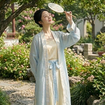 [换季特价]宋制对襟褙子天丝长衫汉服国风甜美文静穿搭网红款百搭