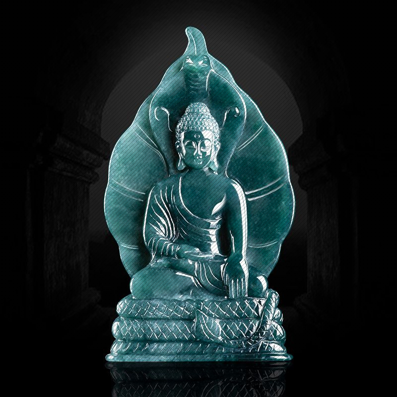 天然A货翡翠蓝水释迦牟尼菩提悟道吊坠立体佛像冰种玉石小摆件