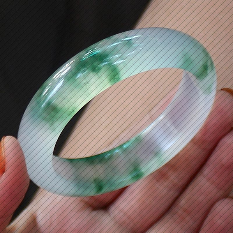 缅甸冰种飘花水沫玉手镯女款
