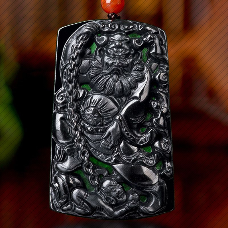 天然A货翡翠墨翠钟馗降魔冰种玉石吊坠挂件男女项链四会玉器批发