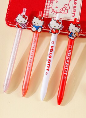 悦木三丽鸥HelloKitty贴片中性笔高颜值少女心ins卡通可爱超萌凯蒂猫按动式签字笔黑色0.5mm速干顺滑学生专用