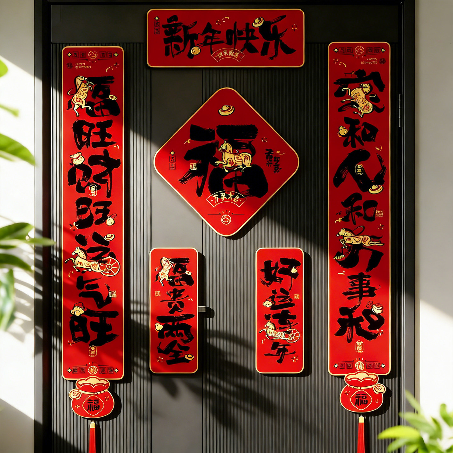 马年磁吸对联2026新款新年入户门贴装饰春联福字门贴春节氛围布置,节庆用品/礼品,对联,淘宝优惠券,粉丝福利购,淘宝优惠卷