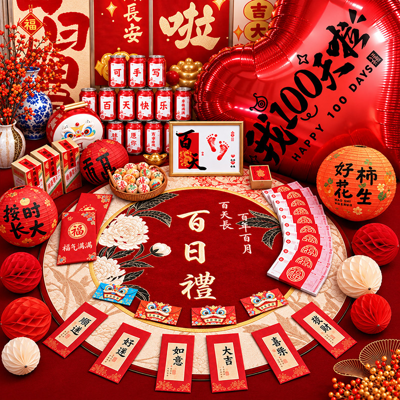 床上百天满月布置仪式感拍照道具
