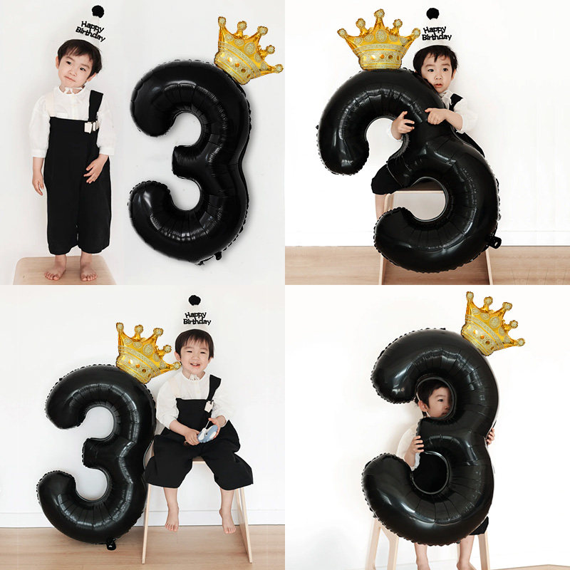 数字气球1周岁男女孩3岁生日年龄快乐仪式感布置场景装饰拍照道具