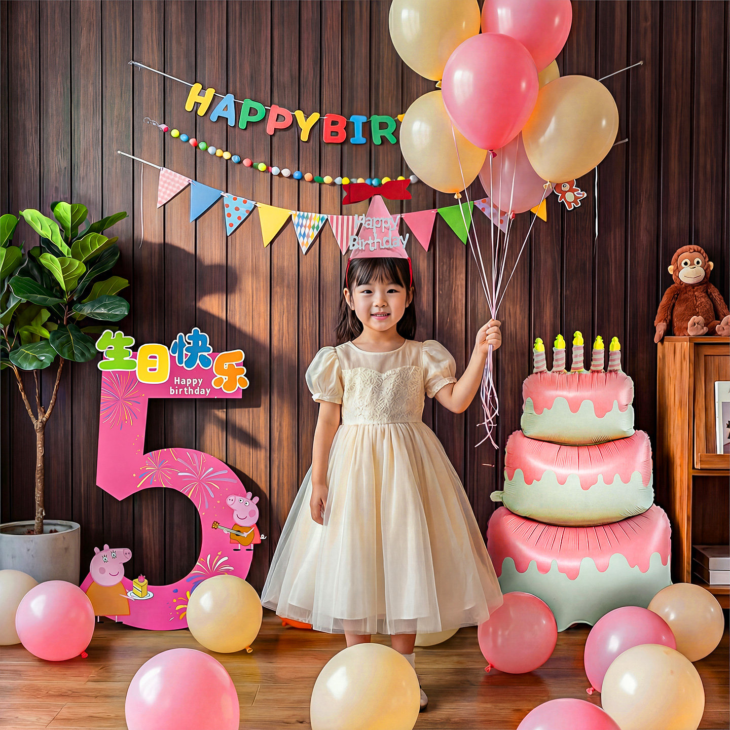 小猪佩奇生日主题派对布置装饰场景数字kt板男女儿童户外拍照道具