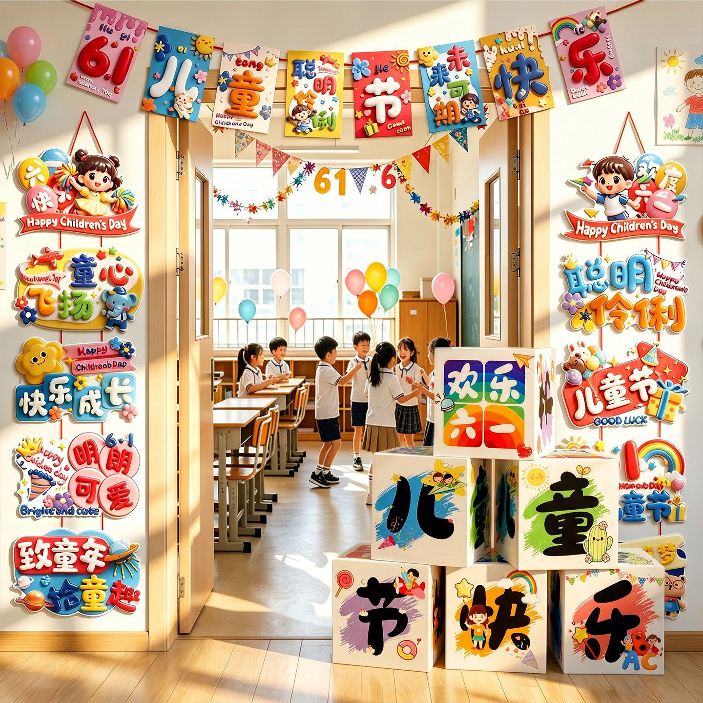 六一儿童节幼儿园小学教室门口摆件挂饰班级场景布置氛围感装饰品