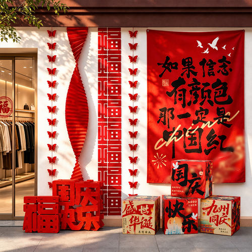 中秋国庆中国风店铺氛围挂布