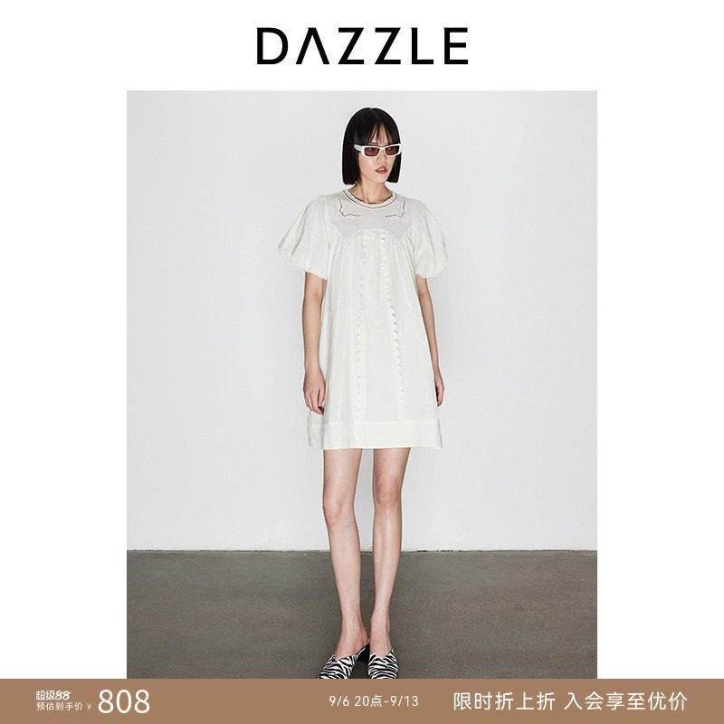 DAZZLE地素花布泡泡袖连衣裙图片