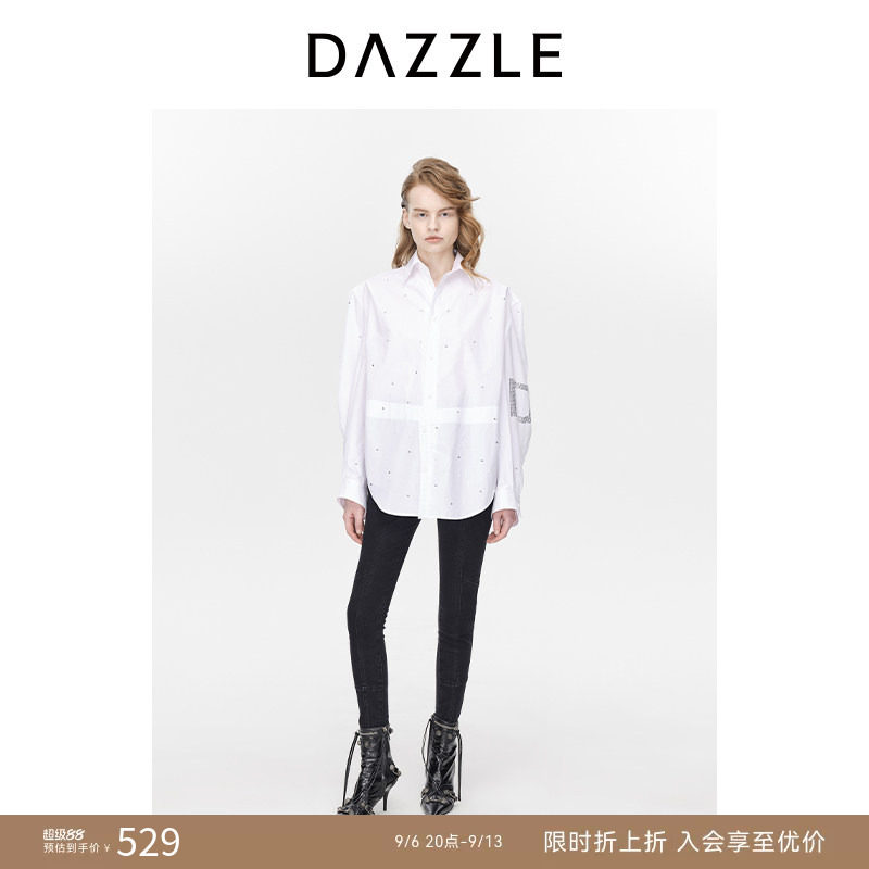DAZZLE宽松时髦长袖地素白色衬衫图片