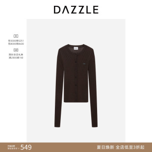 DAZZLE 地素奥莱毛衣2025年夏季黄褐色棉混纺针织抽条开衫针织衫