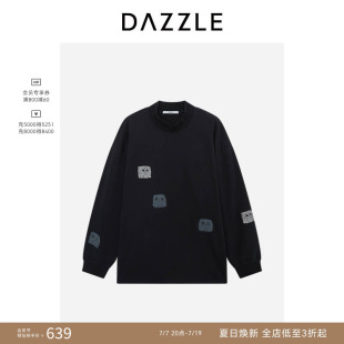 DAZZLE地素奥莱卫衣黑色重工钉钻卫衣