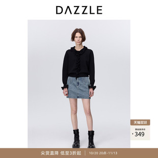 DAZZLE地素奥莱 半身裙秋冬女装牛仔复古做旧半裙