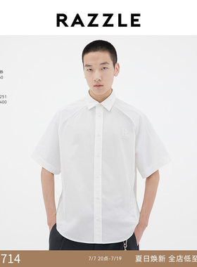 RAZZLE 地素奥莱男装白色2025年夏季LOGO刺绣短袖衬衫外套