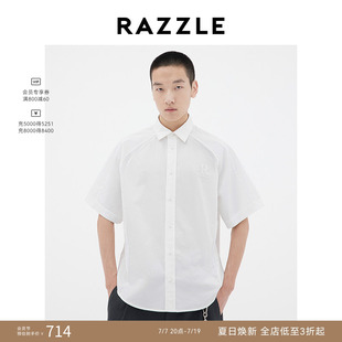 RAZZLE 地素奥莱男装白色2025年夏季LOGO刺绣短袖衬衫外套
