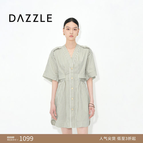 DAZZLE 地素奥莱连衣裙2025年夏季条纹结构连衣裙
