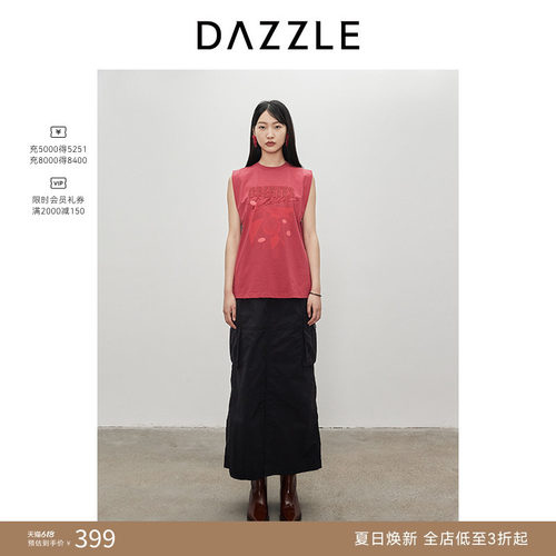 DAZZLE 地素奥莱 T恤夏季女装圆领桃子印花无袖背心式上衣