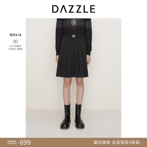 DAZZLE地素奥莱 半身裙秋季女装复古学院风A字版百褶短裙