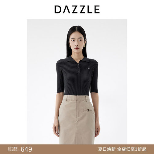 DAZZLE 地素奥莱毛衫短袖2025年春季黑色针织短袖套衫