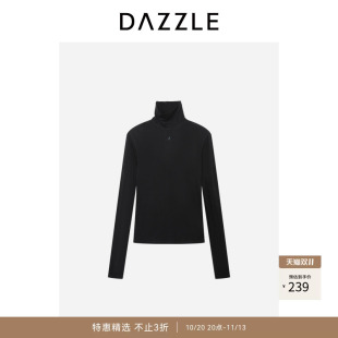 DAZZLE地素奥莱长袖T恤黑色羊毛高领打底衫