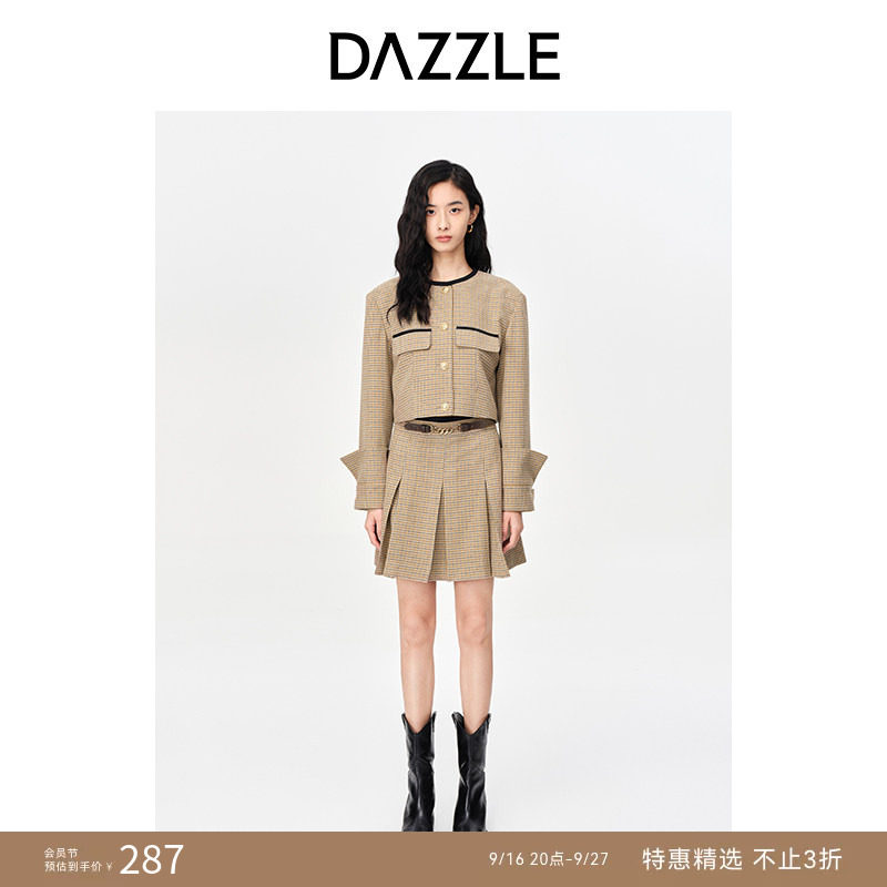 【奥莱专供】DAZZLE地素奥莱春秋百搭学院风格纹百褶半身裙短裙女图片