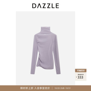 【奥莱】DAZZLE地素奥莱小上衣浅紫色棉涤坑条针织高领打底衫