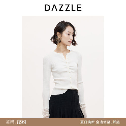 DAZZLE 地素奥莱毛衣秋季白色棉混纺针织衫外套
