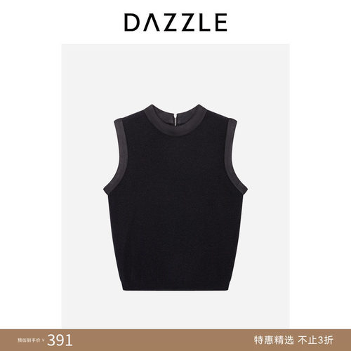 DAZZLE 地素奥莱毛衫无袖黑色针织背心