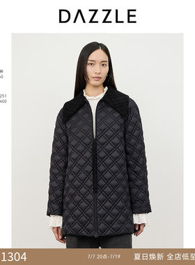 DAZZLE地素 宽松廓形羽绒服女装菱形格拼接绗缝保暖中长款羽绒服