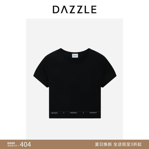 DAZZLE 地素奥莱毛衫短袖休闲通勤黑色针织短袖套衫