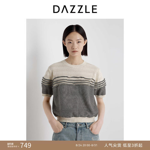 DAZZLE 地素奥莱毛衫短袖2025年夏季复古短袖毛衫小上衣