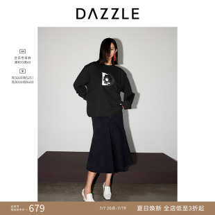 DAZZLE地素奥莱卫衣春秋女装复古网球风四叶草上衣