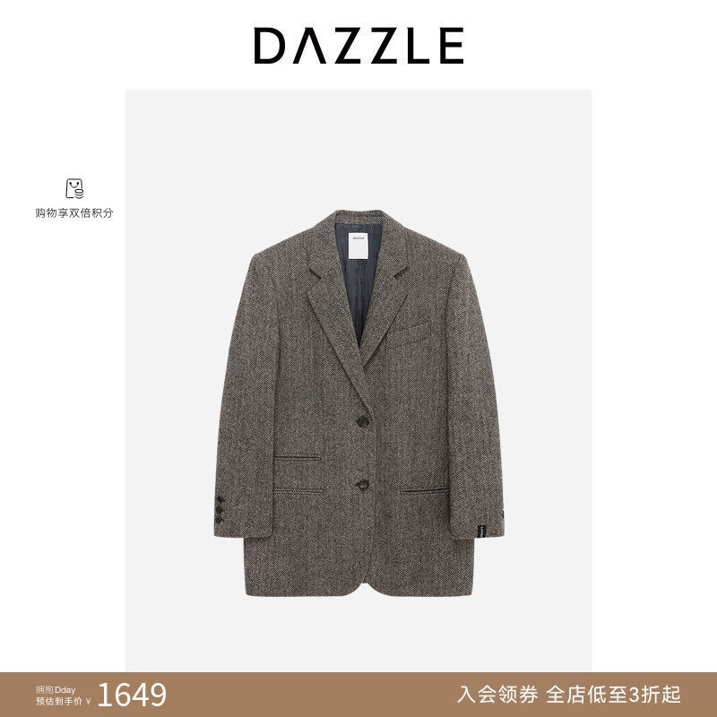 DAZZLE 地素奥莱外套2025年春季中灰色绵羊毛西装外套