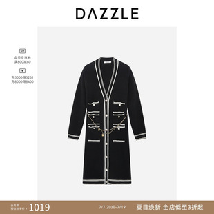DAZZLE 地素奥莱毛衣黑色针织长款开衫