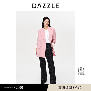 DAZZLE地素奥莱春装 黑色松紧腰格纹水洗刺绣牛仔阔腿裤 裤