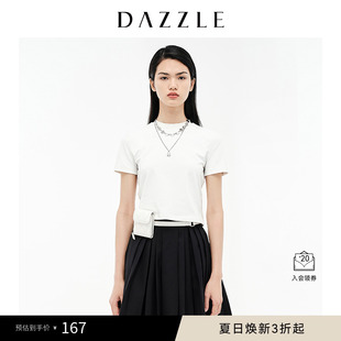 白色立体印花弹力短款 DAZZLE地素奥莱 T恤上衣女2D3A7011B