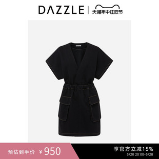 新款 DAZZLE地素奥莱牛仔连衣裙春夏装 黑色气质假两件裙子短裙女