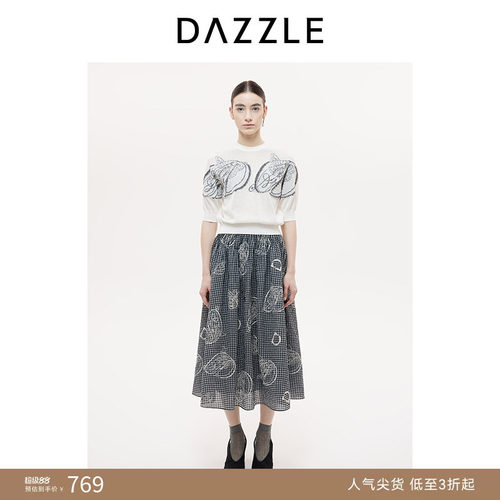 DAZZLE 地素奥莱毛衫短袖秋季蝴蝶logo刺绣四季针织
