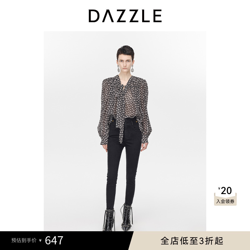 DAZZLE地素奥莱  衬衫春秋女装系带设计感雪纺上衣