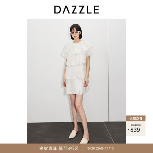 DAZZLE 地素奥莱 连衣裙夏季女装白色重工肌理感荷叶边中裙