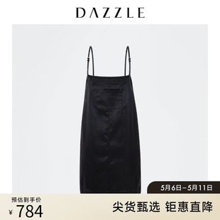 黑色酷感仿皮吊带连衣裙 DAZZLE地素奥莱 夏季